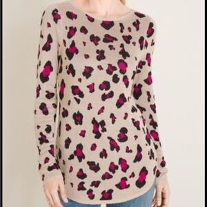 Chico’s Leopard Print Tan Pink Sweater Size XL